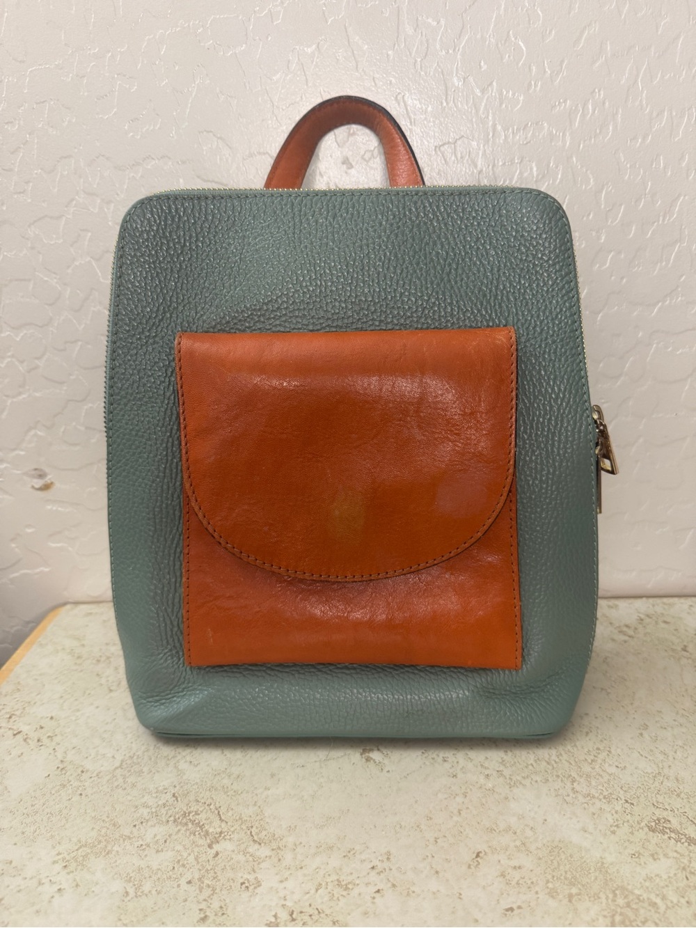 Divina Firenze Green and Cognac Leather Backpack